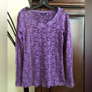 Moda International Purple Floral Lace Long Sleeve Top